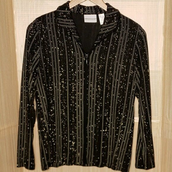 Alfred Dunner Womens Sparkle Zip Up Striped Lightweight Stretchy Jacket 8 - Picture 1 of 7
